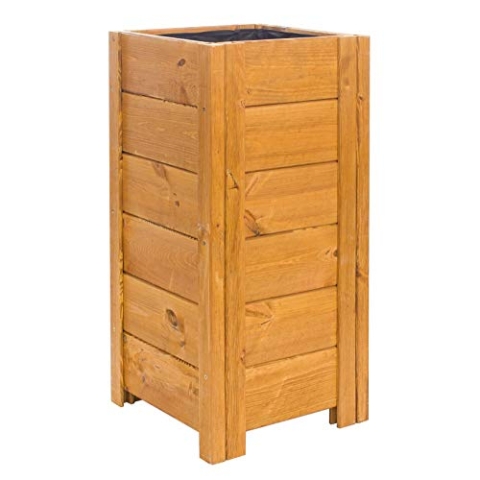 BOGATECO Holz Pflanzkasten Pflanzkübel für Blumen und hohe Pflanzen | 39 x 39 x 79 cm | Eiche Braun | Blumen-Topf Perfekt für Garten, Terrasse & Balkon | Imprägniert | Mit Agro-Textil