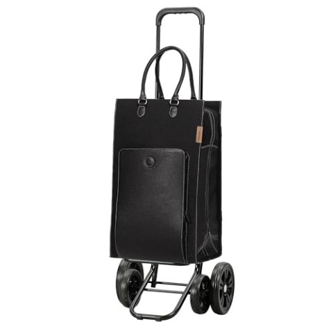 ANDERSEN Einkaufstrolley - Quattro Shopper Charu schwarz 49 L Leder, nachhaltig, höhenverstellbar, leise Räder, multifunktional, Räder abnehmbar