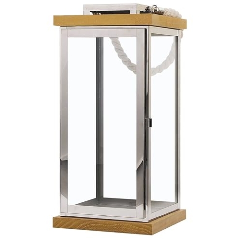 Beliani Dekorative Laterne Silber/Heller Holzfarbton Borneo