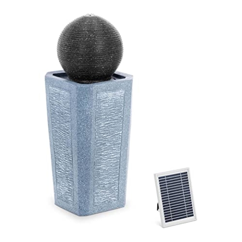 hillvert HT-SF-117 Solar Gartenbrunnen Kugel auf Säule LED-Beleuchtung Lithium-Akku 5 m Kabel Polyresin Wasserspiel Solar Solarbrunnen Garten