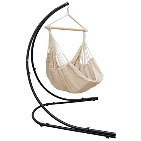 AMANKA XXL Hängesessel mit Gestell Outdoor - 210cm Metall Gestell für Hängesessel - 185x130cm Hängestuhl mit Ständer Hängesitz Gartenmöbel Hängesessel Balkon mit Gestell Gartenschaukel für Erwachsene