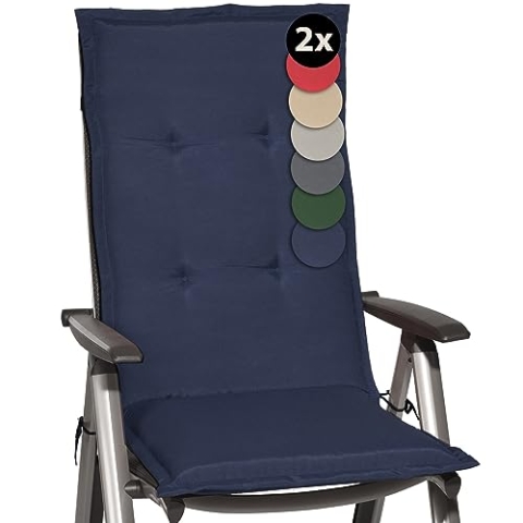 Beautissu 2er Set Gartenstuhlauflage 120x50x6 cm Loft HL Dunkelblau – Hochlehner Polster Auflage, Sitzpolster & Sitzkissen für Hochlehner Gartenmöbel - Weiche Stuhlauflage mit Schaumkern Füllung