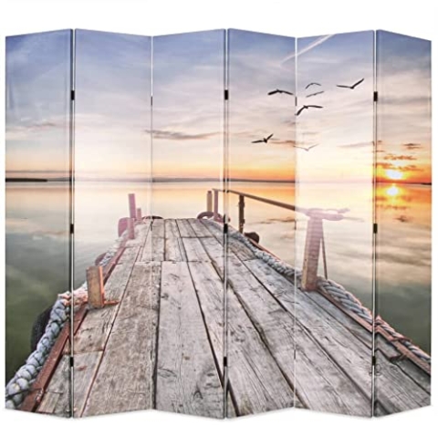 vidaXL Raumteiler klappbar 228x170cm See mit Steg Paravent Spanische Wand