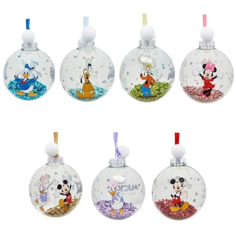 Disney – Set mit 7 Weihnachtskugeln – Mickey & Friends – Mickey & Minnie Maus, Donald & Daisy Duck, Goofy & Pluto – Offizielles Lizenzprodukt – Weihnachtsschmuck