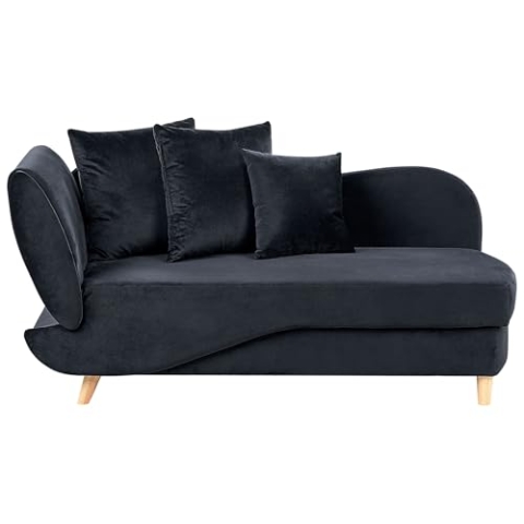 Chaiselongue Samt schwarz linksseitig mit Stauraum Kissen modern Meri II