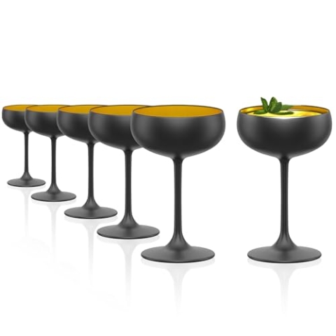 Stölzle Lausitz Elements Sektschalen Schwarz/Gold 6er-Set 230 ml – Stilvolle Gläser ideal für Sekt & Champagner – Hochwertige Sektgläser aus bleifreiem Kristallglas – Spülmaschinengeeignet & stoßfest