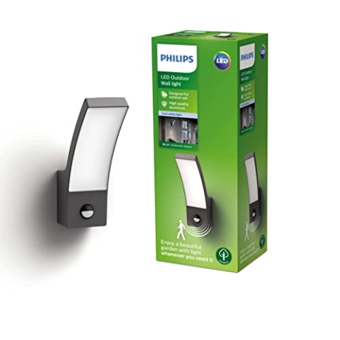 Philips Outdoor Splay LED Wandleuchte inkl. Sensor, 12W, Anthrazit, kaltweißes Licht 4.000K, IP44 Schutzklasse, integriertes Leuchtmittel