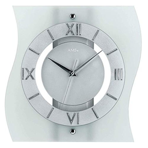 AMS F5909 Funk-Wanduhr, Holz, Silber, 35 x 35 x 12 cm