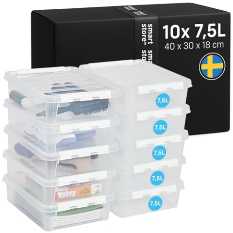 SmartStore - 10x Aufbewahrungsbox mit Deckel Classic 7,5L (40x30x11cm) | Stapelbare Box mit Deckel | Lebensmittelechte Kunststoffbox | Plastikbox mit Deckel & verstärkten Ecken | 10 Jahre Garantie