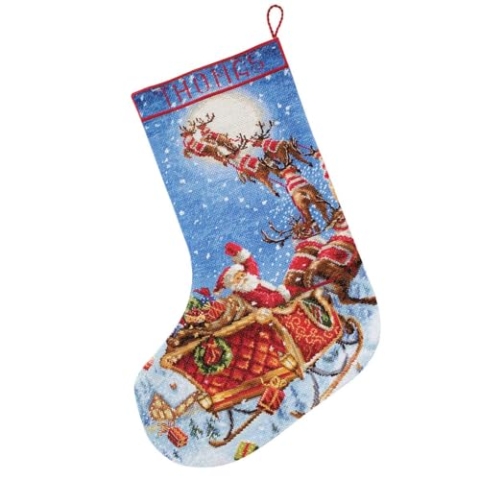 Letistitch Kreuzstich Set Weihnachtsstrumpf. Die Rentiere unterwegs!, Zählmuster, 38x25,5cm