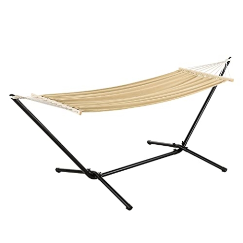 [en.casa] Hängematte Surte Hängeliege mit Gestell Hängeschaukel Liegefläche 200 x 100 cm Indoor Outdoor Belastbarkeit 120 kg Beige