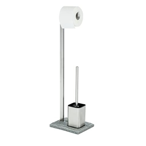 WENKO Stand WC-Garnitur Granit Edelstahl - WC-Bürstenhalter, Edelstahl rostfrei, 23 x 73.5 x 19.5 cm, Satiniert, Grau