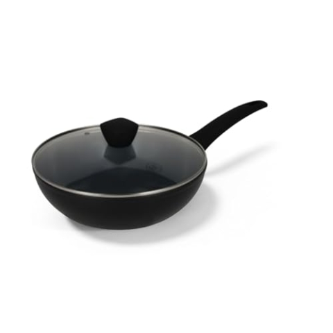 Be Living Delight Wokpfanne 28 cm mit Deckel, Non Stick Keramik Antihaft, Induktion, Ohne ptfe und pfoa, Schwarz