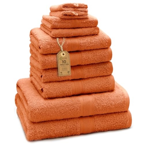 GREEN MARK Textilien 10 TLG. FROTTIER Handtuch-Set mit verschiedenen Größen 4X Handtücher, 2X Duschtücher, 2X Gästetücher, 2X Waschhandschuhe | Farbe: Terrakotta | Premium Qualität