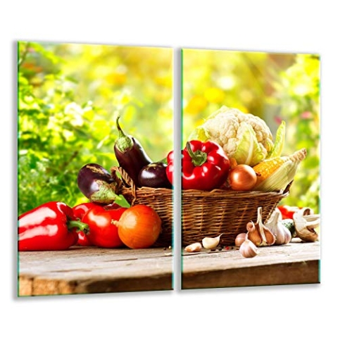 QTA | Herdabdeckplatten Set 2x30x52 cm Ceranfeld Abdeckung Glas Spritzschutz Abdeckplatte Glasplatte Herd Ceranfeldabdeckung Gemüse