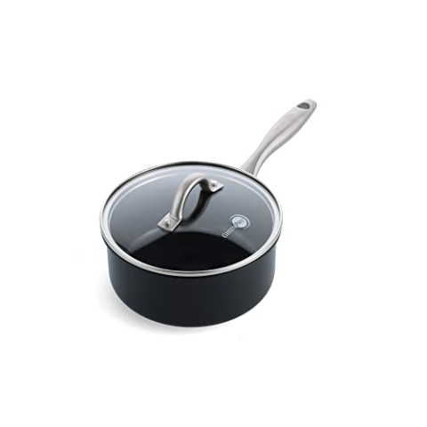 GreenPan Lima Midnight Hartanodisierte gesunde keramische Antihaft- Stielkasserolle mit Deckel, 20 cm/3,1 Liter, PFAS-frei, spülmaschinenfest, induktionsgeeignet, backofenfest, Schwarz