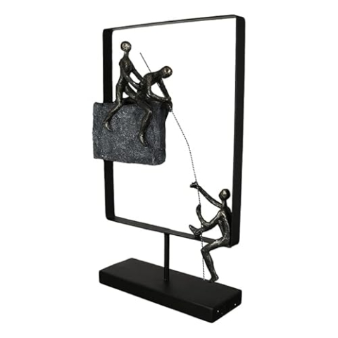 Casablanca modernes Design GILDE Skulptur Experience bronzefarbene Figuren mit Metall-Rechteck, Basis in schwarz H: 40 cm B: 24 cm T: 8cm 89365