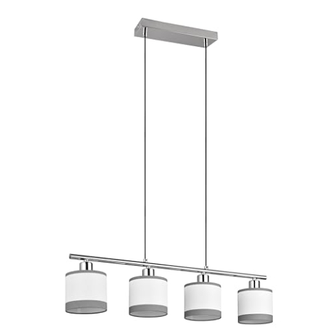 Reality Leuchten Pendelleuchte Davos R31554006, Metall Chrom, Schirme Stoff Grau/Weiß, exkl. 4x E14
