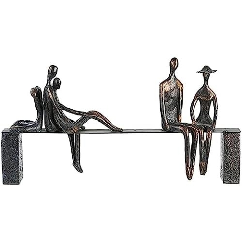 Casablanca - Skulptur - aus Poly mit bronzefarben Figuren auf Bank H 23 cm