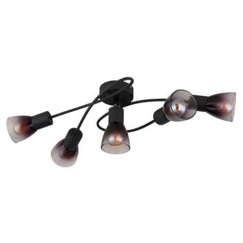 GLOBO Deckenlampe 5 flammig Deckenleuchte schwarz Wohnzimmerlampe Schlafzimmerleuchte, Glas rauchfarben klar, 5x E14, LxH 58 x 16,5 cm