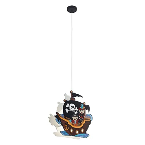 EGLO SAN CARLO Hängeleuchte für Kinder, Kinderlampe mit Piraten Motiv, Deko für Jungen und Mädchen, Pendelleuchte für Kinderzimmer Bunt, Piratenschiff Lampe, Stahl, 28 W, weiss