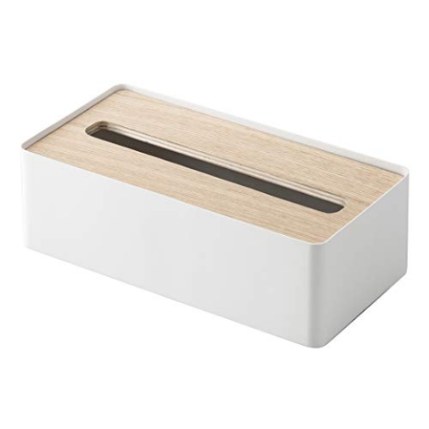 Yamazaki 7730 RIN Taschentuchbox mit Deckel, weiß, Holz/Stahl, minimalistisch, 26 x 13 x 8.2 cm