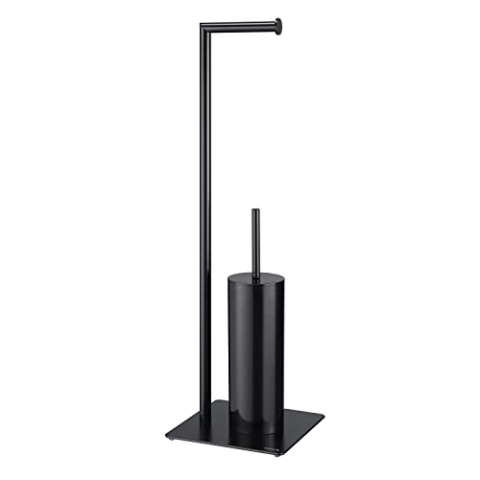 Sealskin Tube Stand WC-Garnitur mit Toilettenpapierhalter und Toilettenbürste, Toilettenbutler freistehend , WC-Butler aus Metall, Farbe: Schwarz