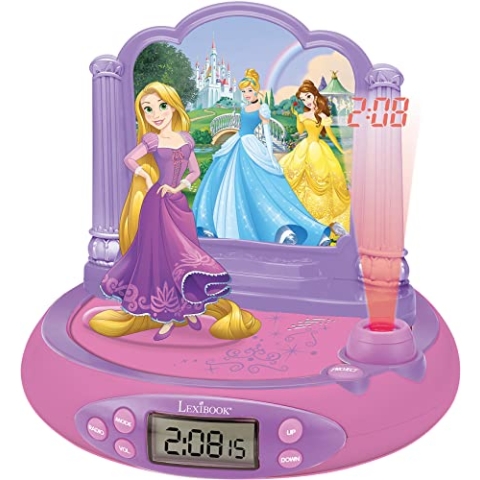 Lexibook, Disneyprinses Rapunzel, Projectiewekker voor kinderen, Nachtlampje en tijdprojectie naar het plafond, Geluidseffecten, Werkt op batterijen, Roze, RP515DP