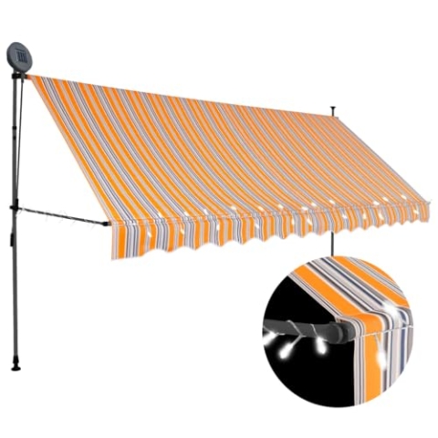 vidaXL Markise Einziehbar Handbetrieben mit LED Wasserabweisend Klemmmarkise Balkonmarkise Sonnenschutz Terrasse Balkon Garten 350cm Gelb Blau