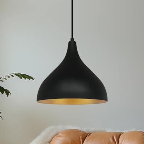 bamyum Pendelleuchte Schwarz, Adash, Flammige Metall Hängelampe Ø26 cm, E27 Lampe Wohnzimmer, Lampenschirm Hängeleuchte, Deckenlampe, Wohnzimmer Pendellampe, Esstischlampe