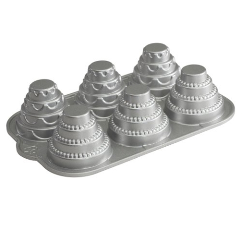 NordicWare Platinum Celebration abgestuftes Cakelet Pan, Aluminium, Silber, 34,9 x 22,2 x 7,3 cm