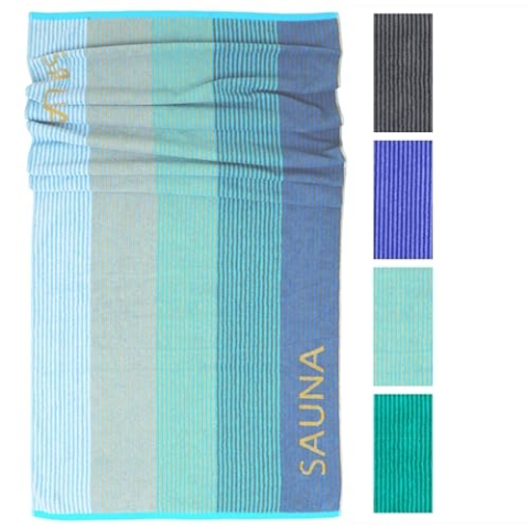 Lashuma Saunatuch Blau - Türkis, Helsinki großes Handtuch für die Sauna, XXL Badetuch aus 100% Baumwolle 85x200 cm