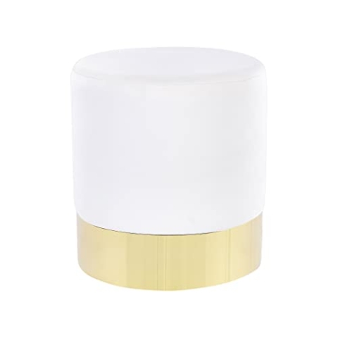 Beliani Runder Polster Pouf aus Samt weiß Ottomane Sitzpouf Modern Barock Sophia