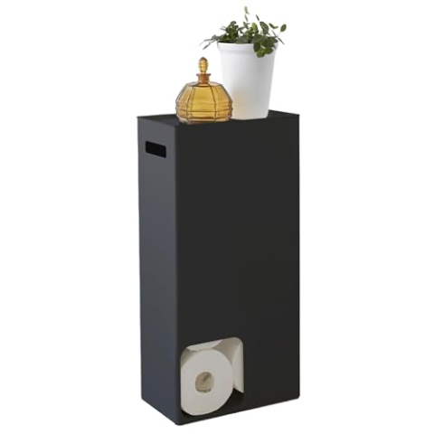 Yamazaki 3456 TOWER Toilettenpapierspender, schwarz, Stahl, Minimalistisches Design, 23 x 12,5 x 48 cm (LxBxH)