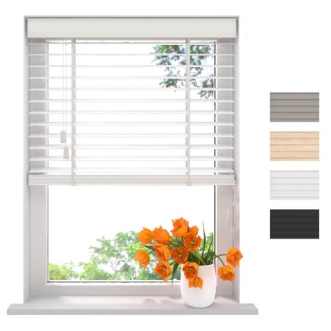 Radeco® Holzjalousie Innen Weiß 150 x 175 cm, 50mm Lamellen von Bambus Holz, Innenjalousie, Fenster Jalousien