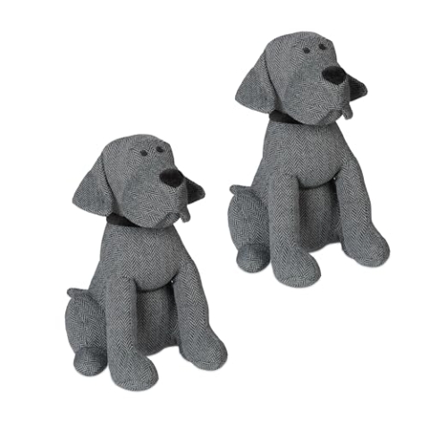 Relaxdays 5 x Türstopper Hund, dekorativer Türpuffer, für Boden, stehend, gefüllt, innen, 33 cm hoch, Stoff Türsack, grau