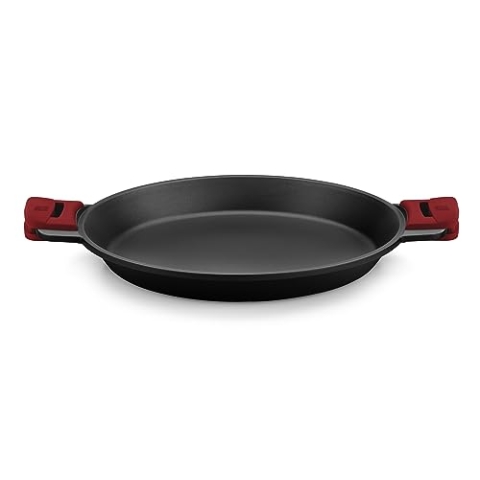 BRA Premiere | Paella-Pfanne 36 cm, Aluminiumguss, dreischichtig mit verstärkter Antihaftbeschichtung ohne PFOA, inklusive abnehmbarer Griffe, geeignet für alle Herdarten einschließlich Induktion,Rot