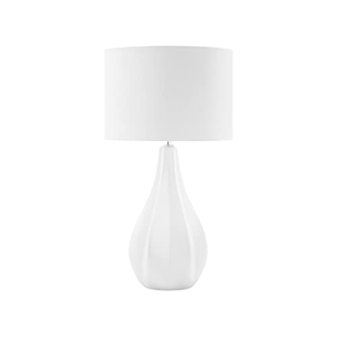 Stilvolle Tischlampe geschwungener Lampenfuß Kunstseide weiß hellbeige Santee