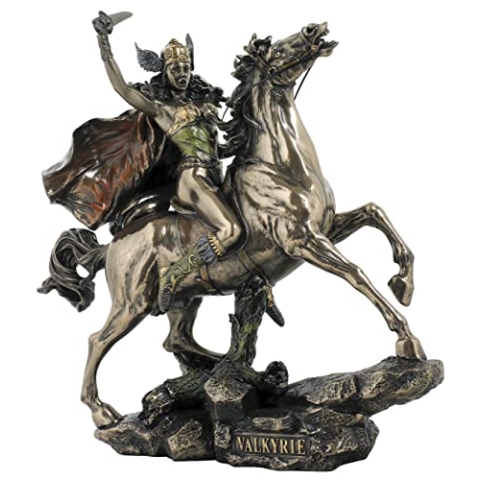 Veronese Figur Walküre auf Pferd mit Speer 28 cm bronziert Schildjungfer Odin