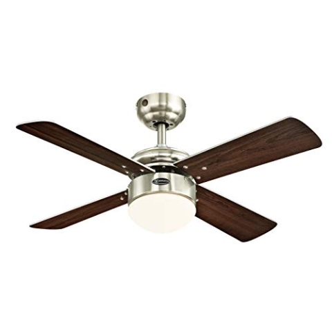 72417 Colosseum LED-Deckenventilator 90 cm mit gebürstetem Nickel, für den Innengebrauch, dimmbares Leuchtenset mit Opalmilchglas