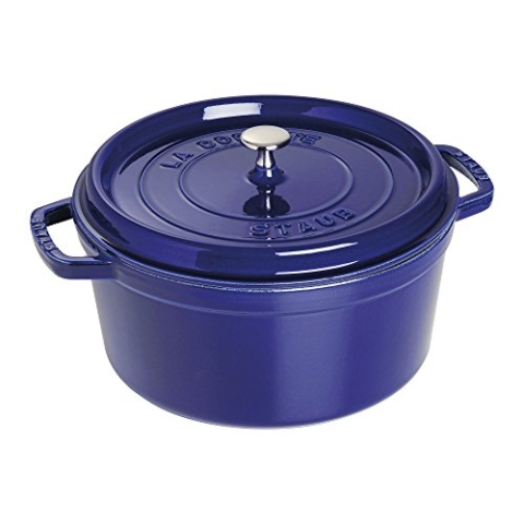 STAUB Gusseisen Bräter/Cocotte, Rund 28 cm, 6,7 L, Aromaregen Funktion für optimale Befeuchtung, Für alle Herdarten inkl. Induktion & Backofen, Dunkelblau