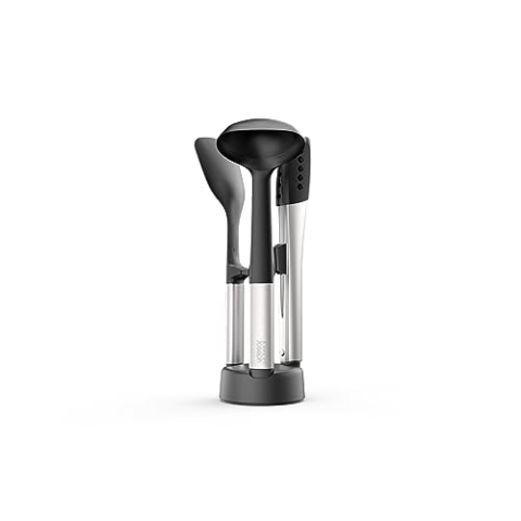 Joseph Joseph Elevate Fusion 3-teilig Silcone Küchenutensilien mit Kompaktständer, Küchenhelfer Set, BPA-frei, hitzebeständig, antihaftbeschichtet Kochlöffel Set, beschwerte Griffe aus Edelstahl