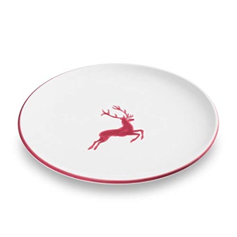 GMUNDNER KERAMIK Speiseteller, Durchmesser: 25 cm, Bordeauxroter Hirsch, handgemachte Keramik aus Österreich