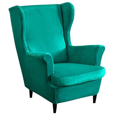 Mingfuxin Ohrensessel Überzug, 2-Teiliges Set Stretch Ohrensessel Kissen Sofa Schonbezüge, Samt Sessel-Überwürfe Flügel zurück Sesselbezüge Möbelschutz für Wohnzimmer Schlafzimmer Hotel