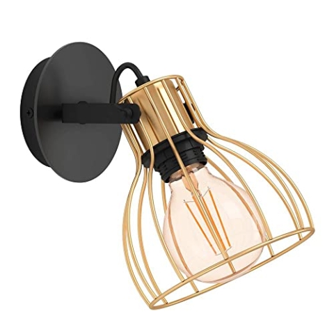 EGLO Wandleuchte innen Sambatello, Wandlampe Industrial mit beweglichem Spot, Wandstrahler aus Metall in Schwarz und Messing, Flur und Wohnzimmer Lampe, E27 Fassung