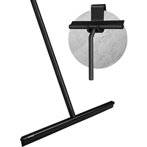 Sanova Luxus 2 in 1 Silikon Abzieher Boden & Duschabzieher Schwarz - 136 x 40 cm - Duschwand Abzieher Dusche mit Stiel & Halterung - Wasserabzieher Wasserschieber Bodenabzieher - Badezimmer Zubehör
