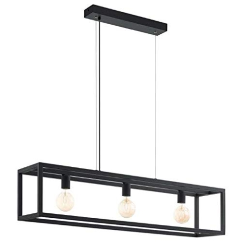 EGLO Pendelleuchte Elswick, 3 flammige Hängelampe Industrial, Modern, Hängeleuchte aus Stahl in Schwarz, Esstischlampe, Wohnzimmerlampe hängend mit E27 Fassung