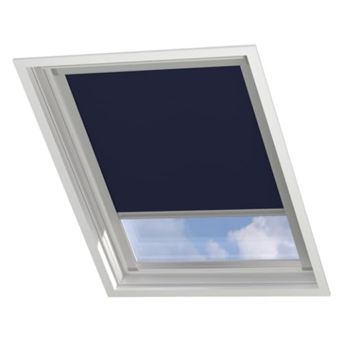 Radeco® Dachfenster verdunkelungsrollo für Velux S06/4/606 dunkelblau mit Führungsschiene, Rollo für dachfenster, velux dachfenster Rollo, verdunklungsrollo für velux