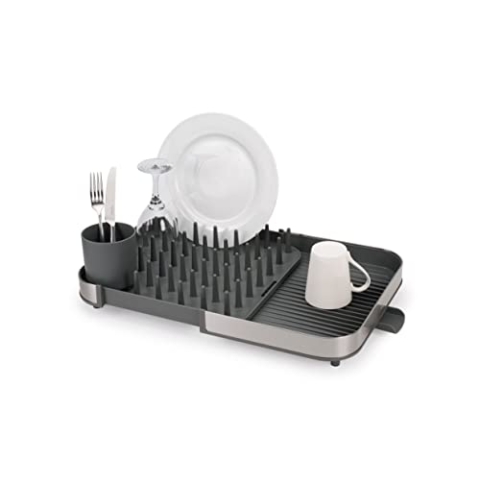 Joseph Joseph Duo Expanding Abtropfgestell mit abnehmbarem Besteckhalter, Abtropfstutzen, Edelstahl/Grau