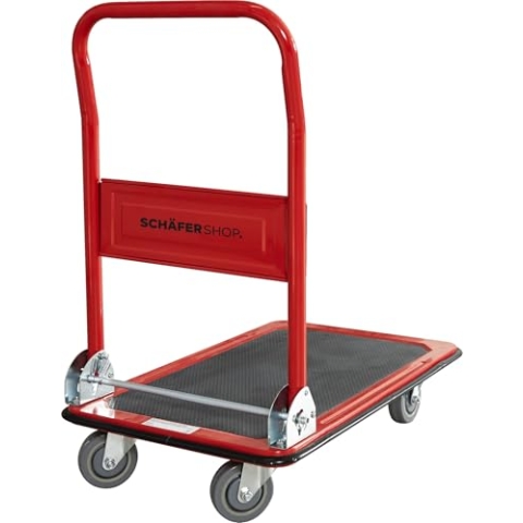 Schäfer Shop Transportwagen klappbar belastbar bis 150 kg. Sackkarre klappbar mit Reifen aus Vollgummi und Einer Ladefläche aus Stahl. Maße B 47,5 x L 72,5 x H 83,5 cm